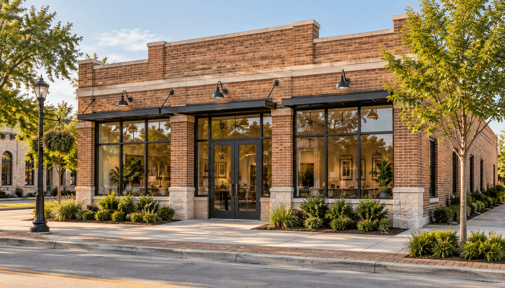 Illustrative brick commercial storefront